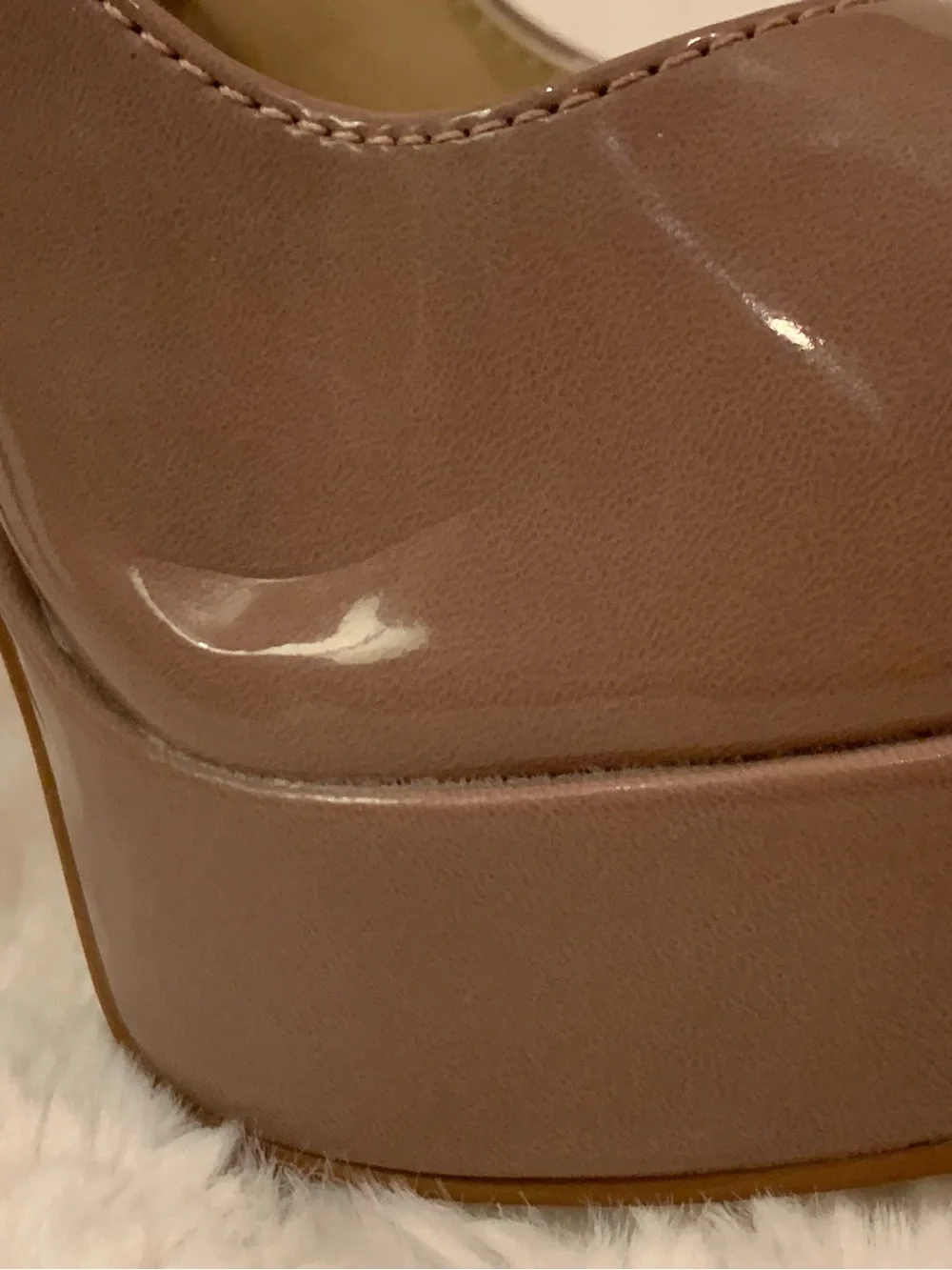 Enzo Angiolini Patent Peep-Toe Platform Heels in Nude/Taupe